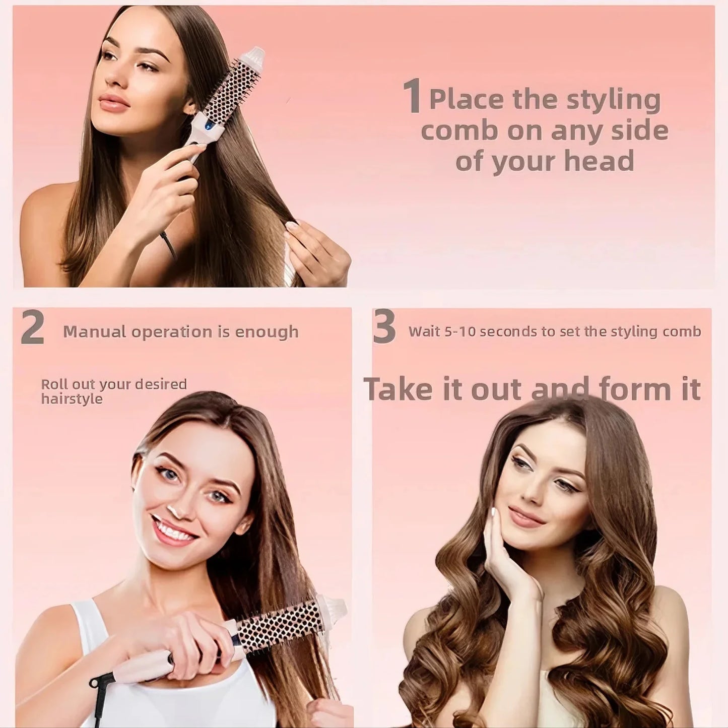 Negative Ion 1.5 Inch Thermal Heat Brush Heated Round Brush Hair Straightener Curling Hair Dryer Hot Comb Infrared Curling Iron